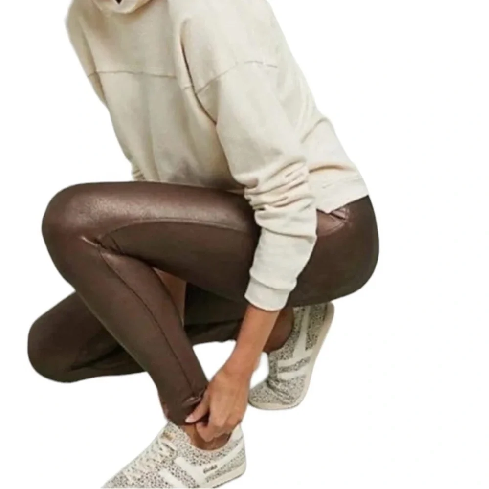 SPANX Faux Brown Leather Leggings size 3X pants plus